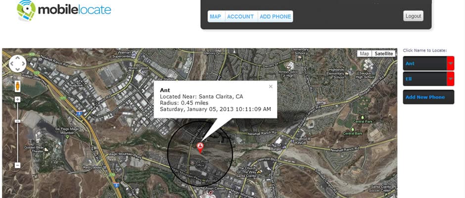Mobilelocate map: accuracy of phone tracker